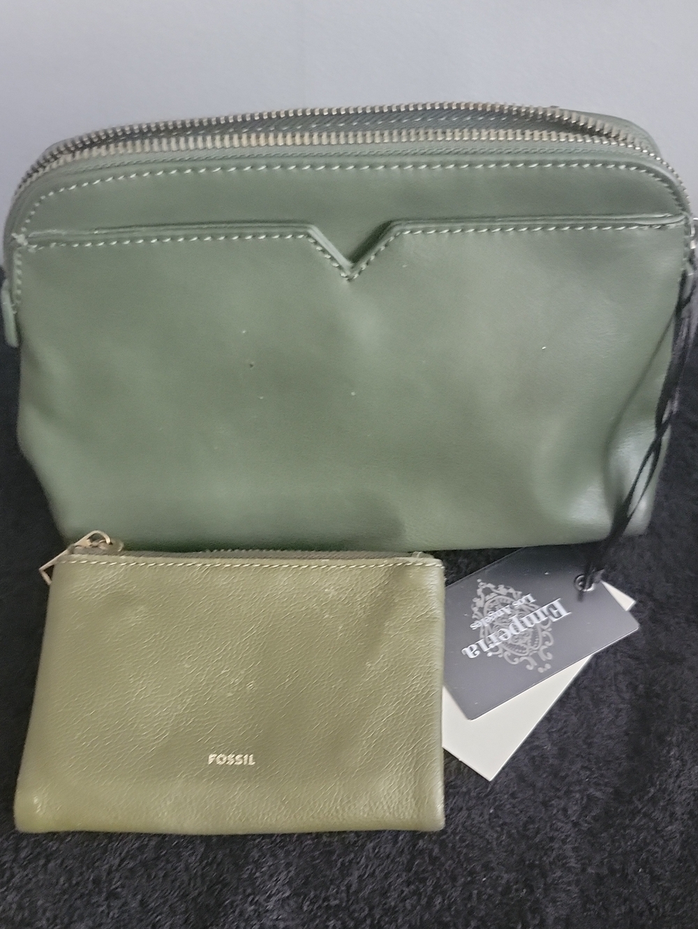 Green Leather Clutch and Wallet Combo